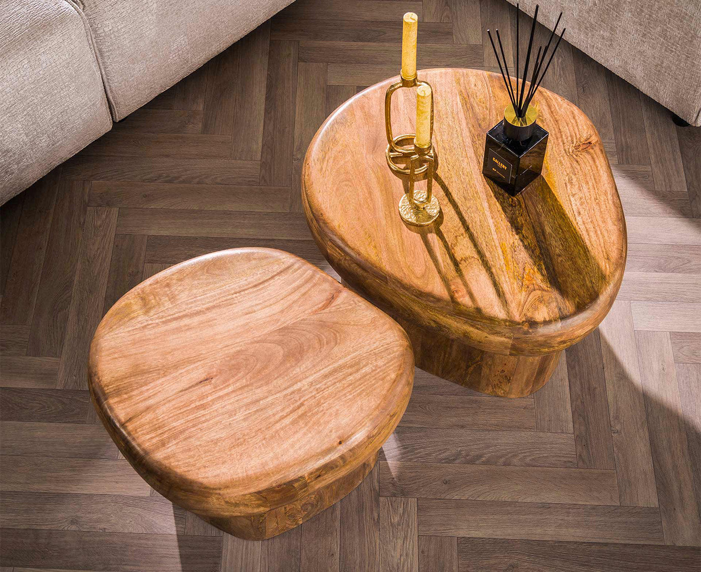 Couchtisch 2er Set Sleek Massiv Mangoholz Sand