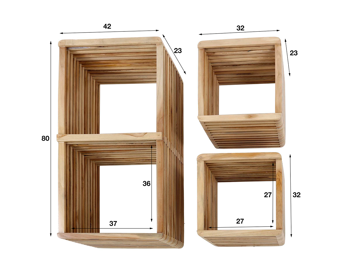 Wandregal 3er Set Rib Teakholz