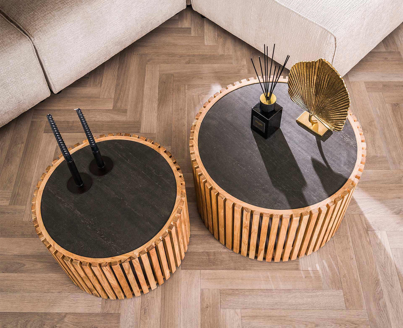 Couchtisch 2er Set slate rund / Schiefer