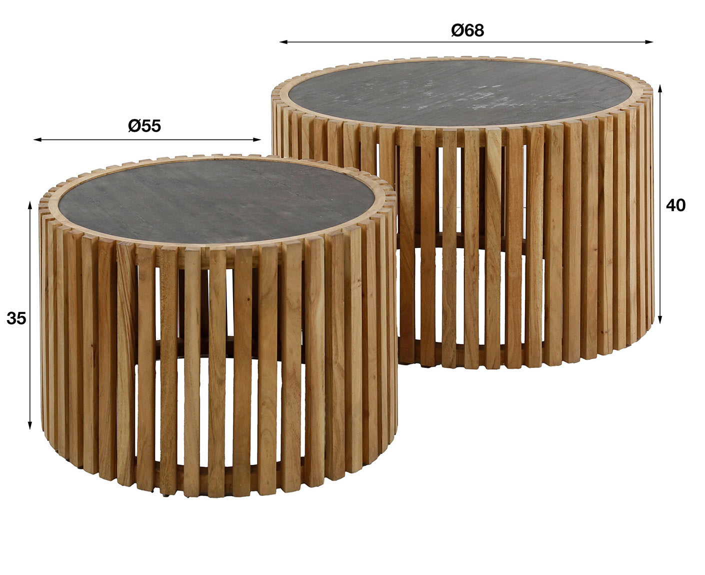 Couchtisch 2er Set slate rund / Schiefer