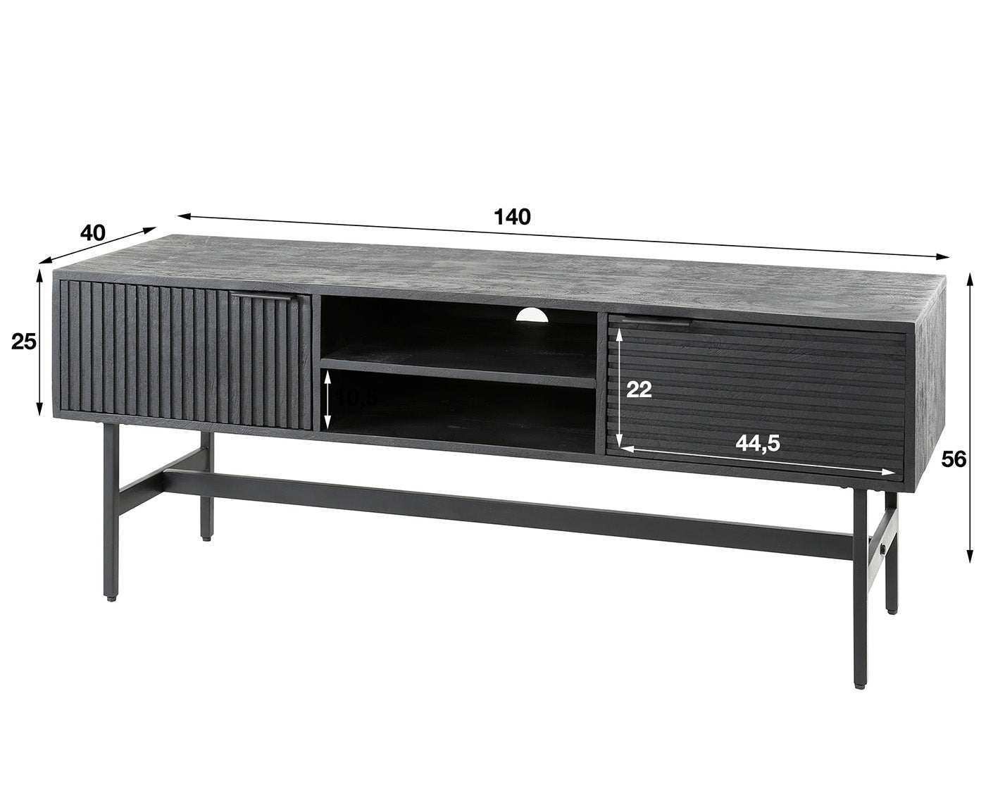 Marina TV-Lowboard Mangoholz Massiv Schwarz