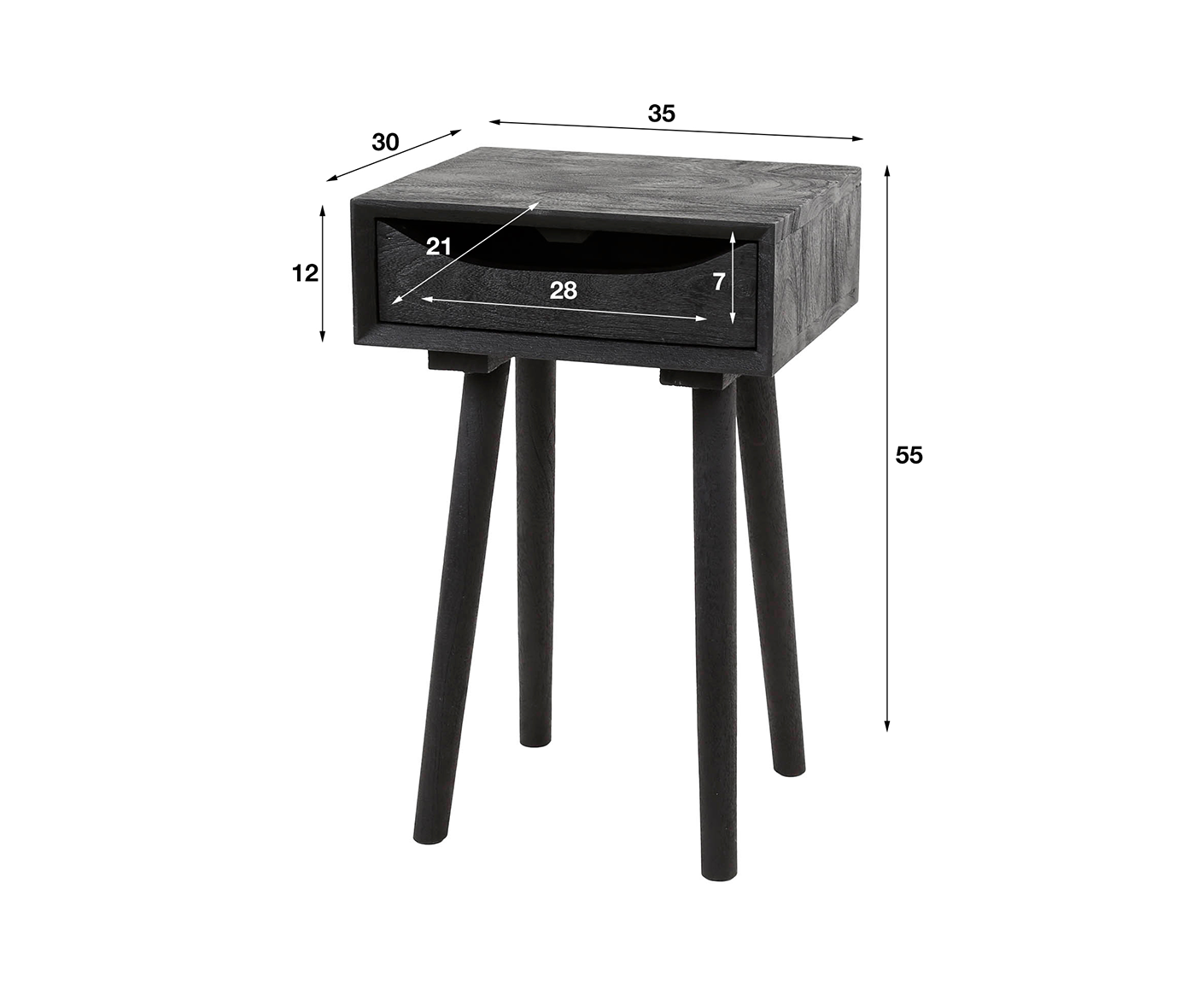 Nachttisch 1L Sleek Wood Inlay / Massiv Akazie schwarz