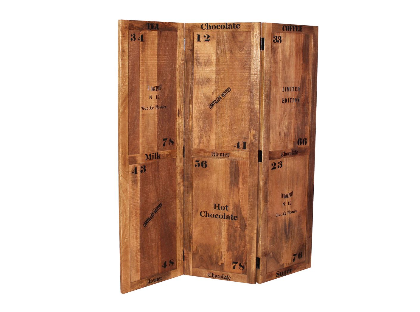RUSTIC Paravent Natur Antik mit Antikschwarzen Beschlägen