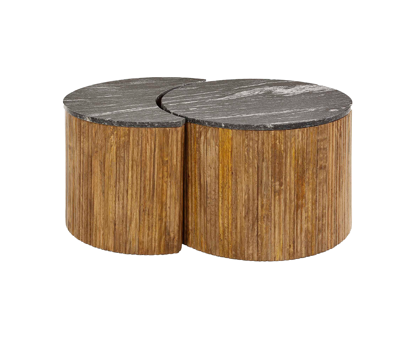 Couchtisch 2er Set halbrund Midnight / Schwarz Marmor