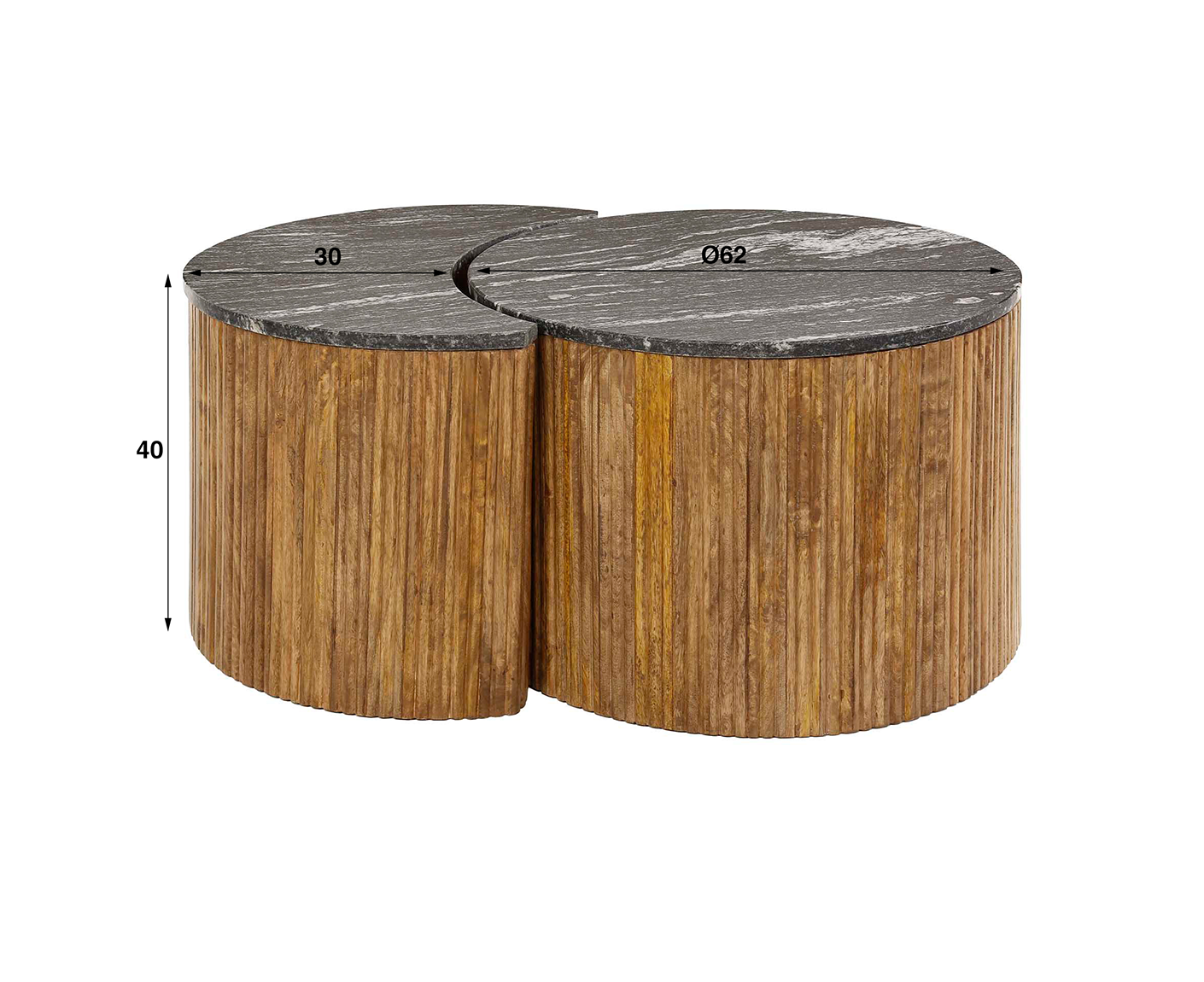 Couchtisch 2er Set halbrund Midnight / Schwarz Marmor