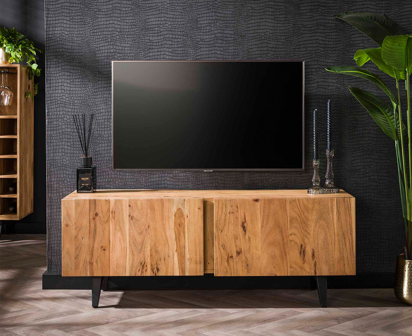 Block TV-Lowboard Akazie Massivholz Natur