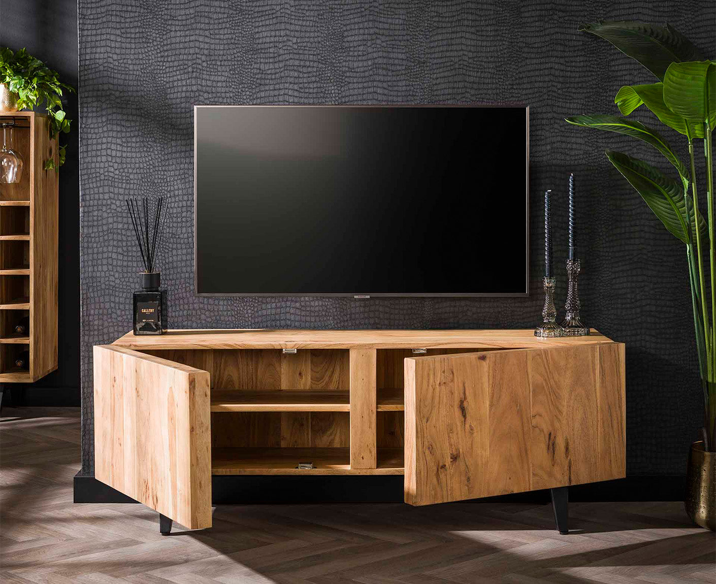 Block TV-Lowboard Akazie Massivholz Natur