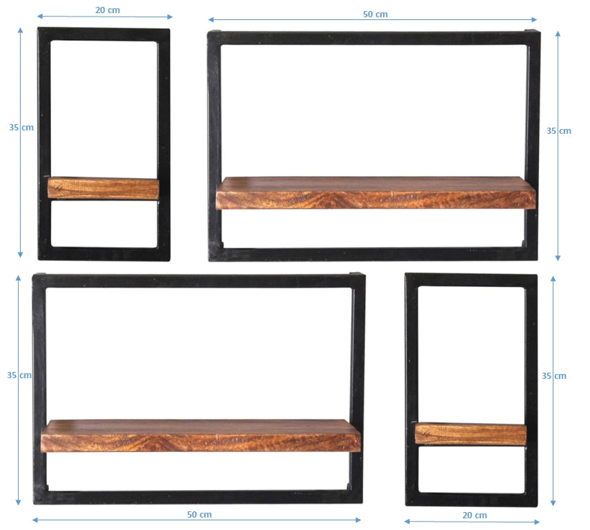 277183 PANAMA Wandregal-Set, 4-teilig Natur / Antikschwarz