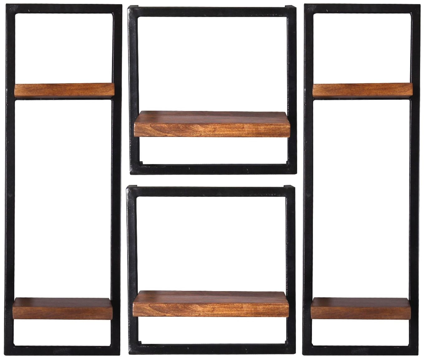 277195 PANAMA Wandregal-Set, 4-teilig Natur / Antikschwarz