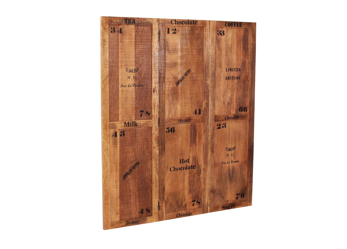 RUSTIC Paravent Natur Antik mit Antikschwarzen Beschlägen