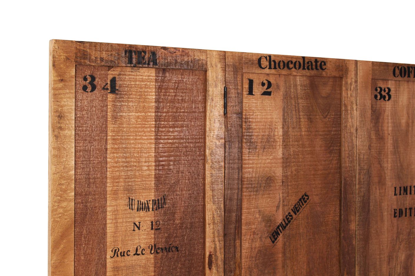 RUSTIC Paravent Natur Antik mit Antikschwarzen Beschlägen
