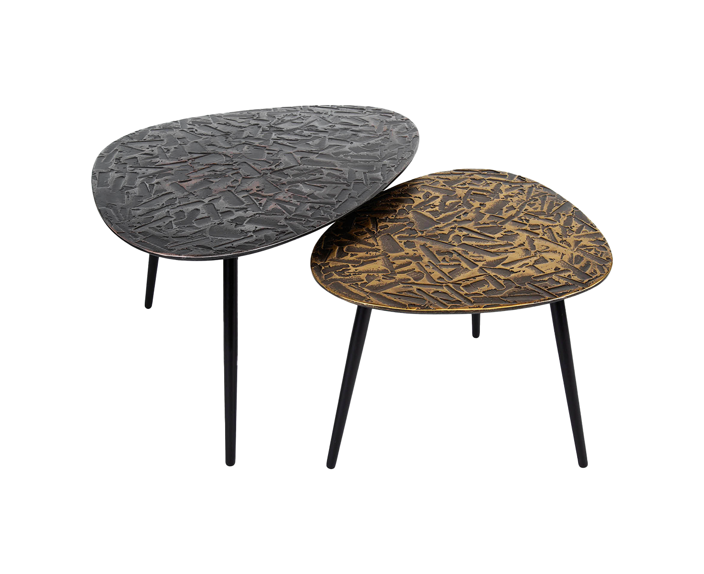 2er Set Couchtisch dreieckig Patina Metal