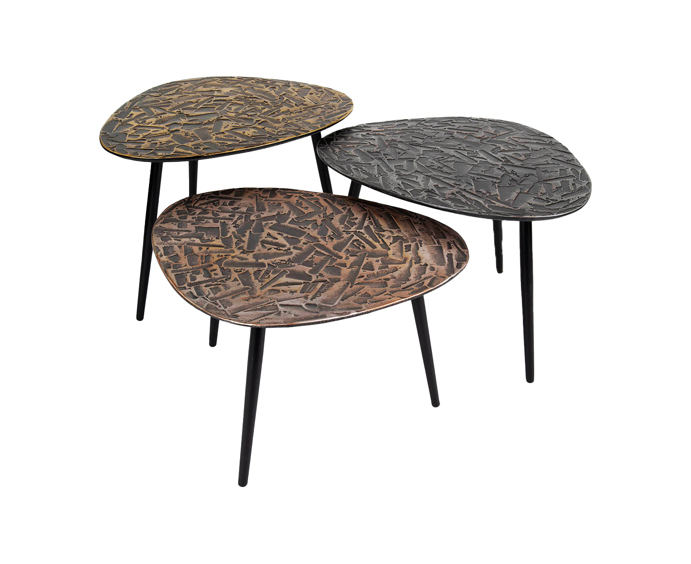 3er Set Couchtisch dreieckig Patina Metal