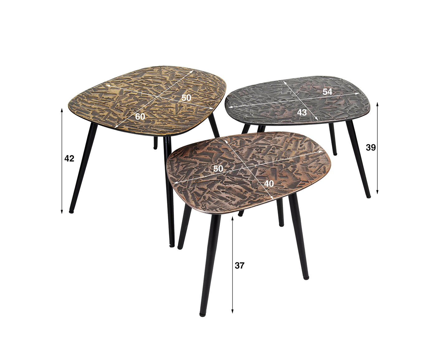 3er Set Couchtisch Patina Metal