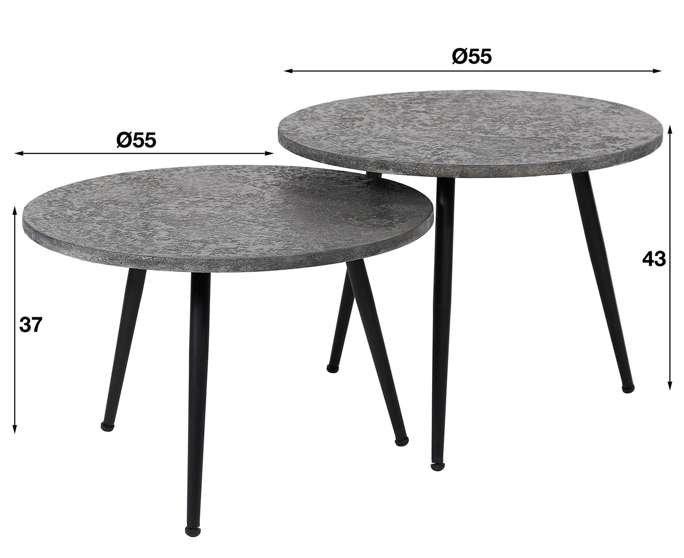Couchtisch 2er Set, rund Ø55 cm, Metallic Grau