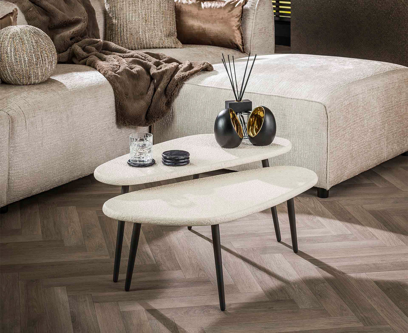 Couchtisch 2er Set Stone eckig / Marmor Composite