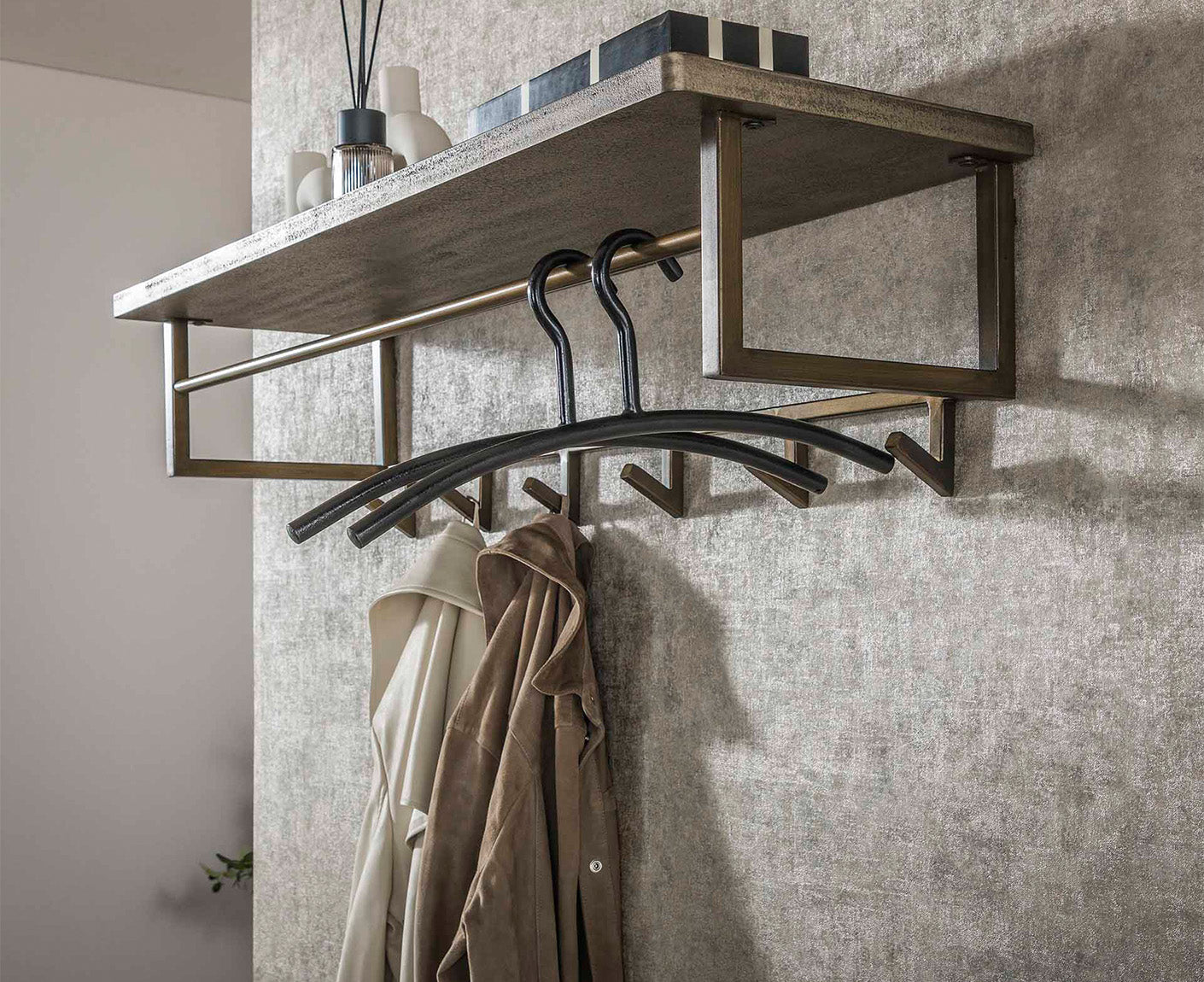 Garderobe Ferro 6 x Haken mit Hutablage Antik Bronze