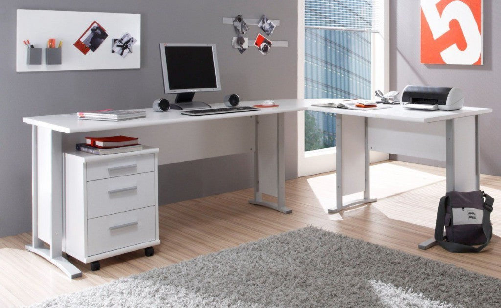 Office Line Winkelschreibtisch 220 x 170 cm mit Rollcontainer Weiß
