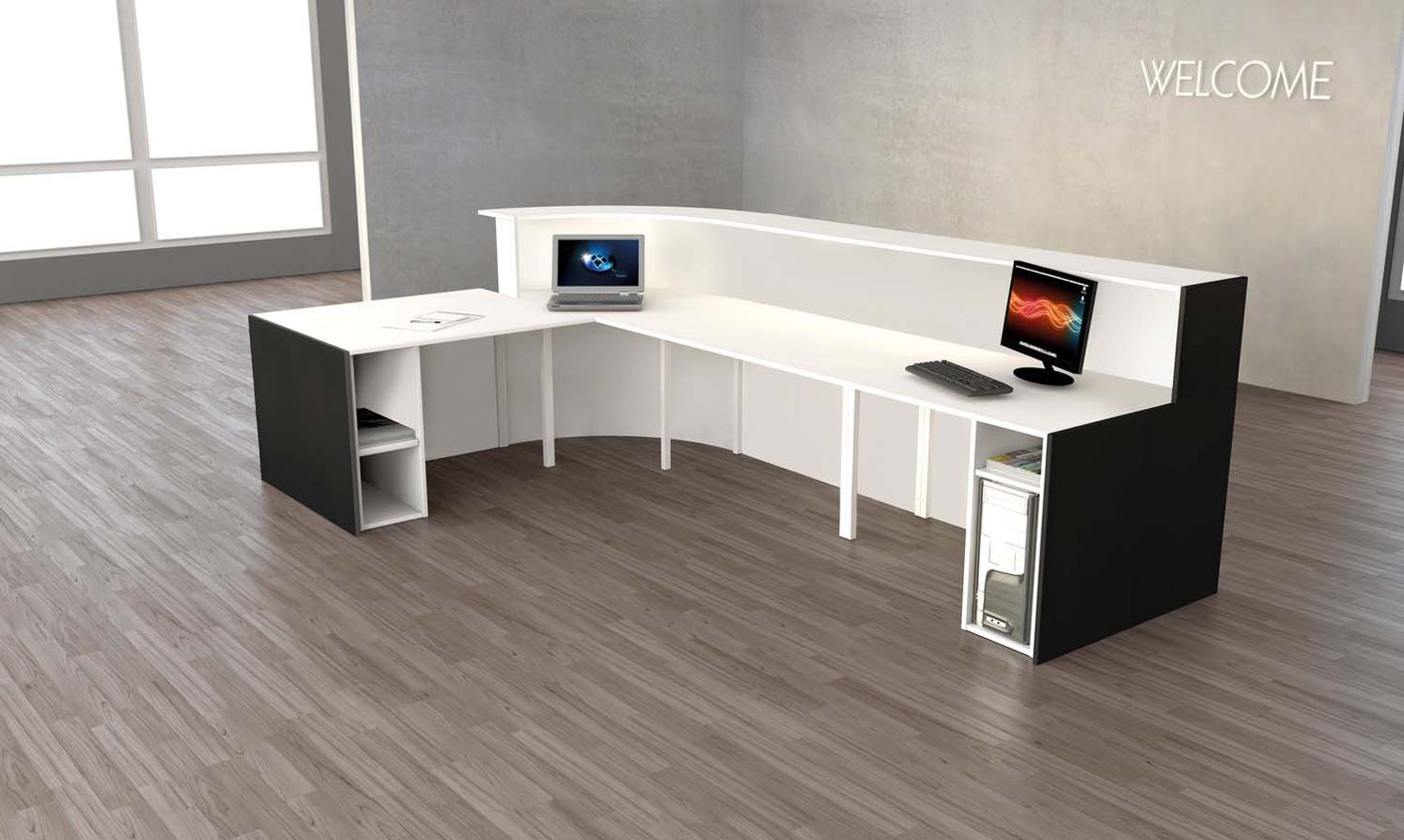 Bari Empfangstheke 370x200 cm gebogen Weiß
