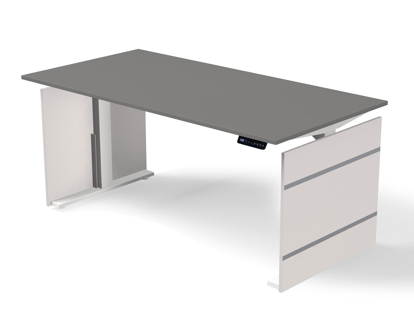 Form 4 Motortisch mit Wangengestell, elektrisch höhenerstellbar, 160/180 x 80 cm