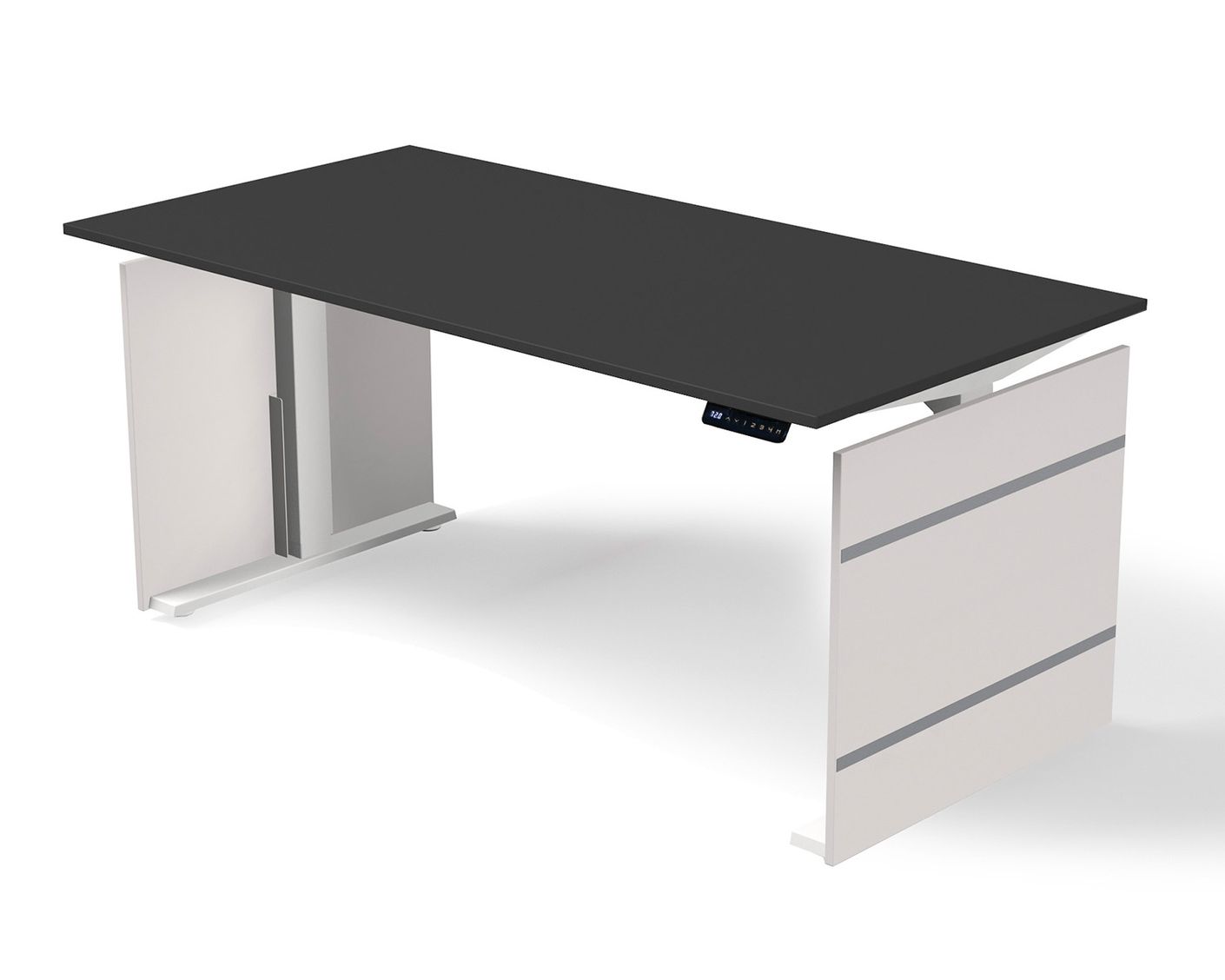 Form 4 Motortisch mit Wangengestell, elektrisch höhenerstellbar, 160/180 x 80 cm