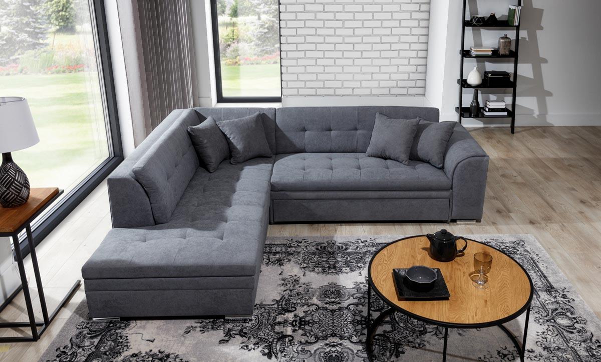 Pieretta Ecksofa Ausführung Links 260 x 205 cm Dunkelgrau / Weiß (Webstoff / Kunstleder)