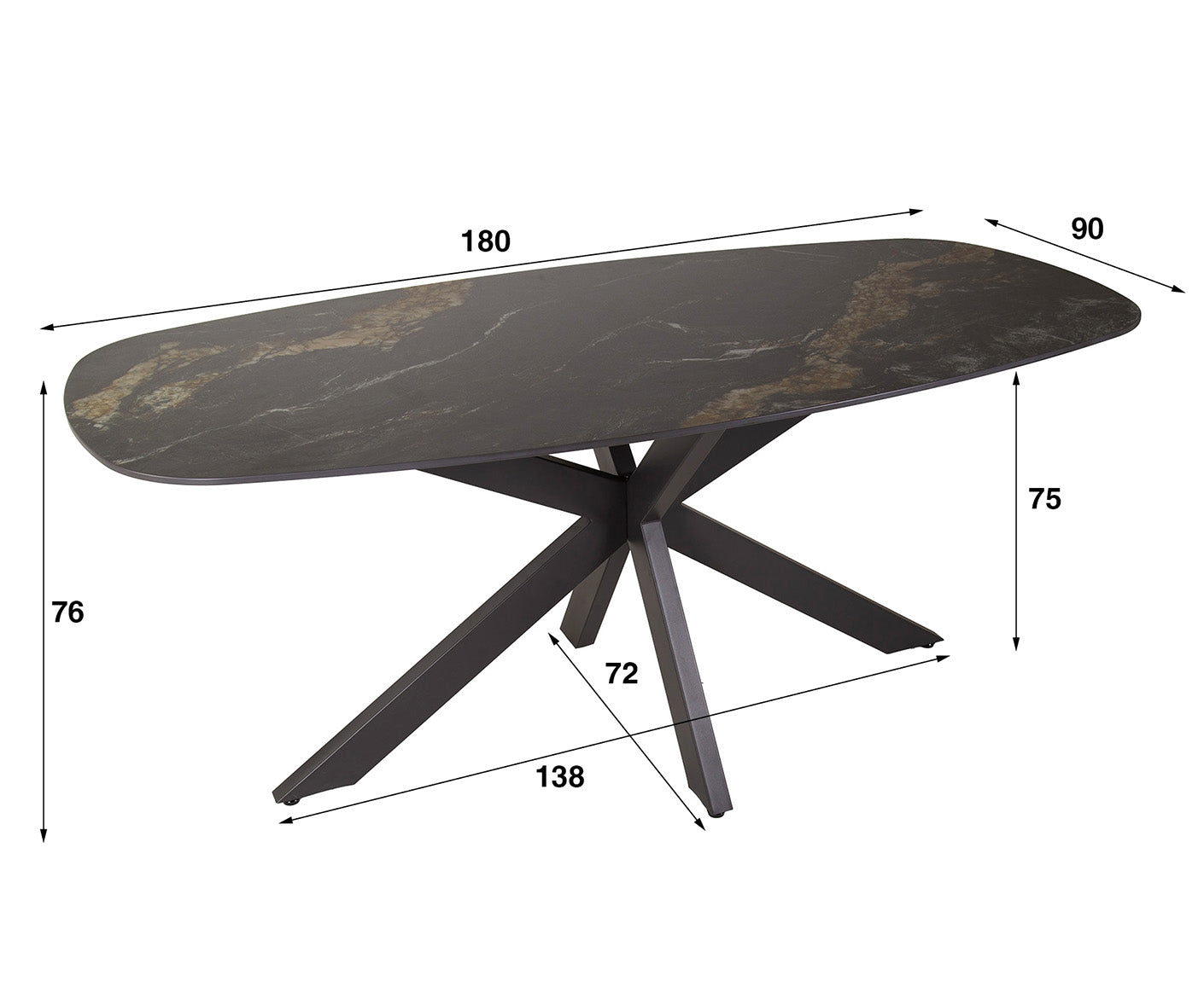 Spider Esstisch oval 180 cm Ceramic Fossil Black