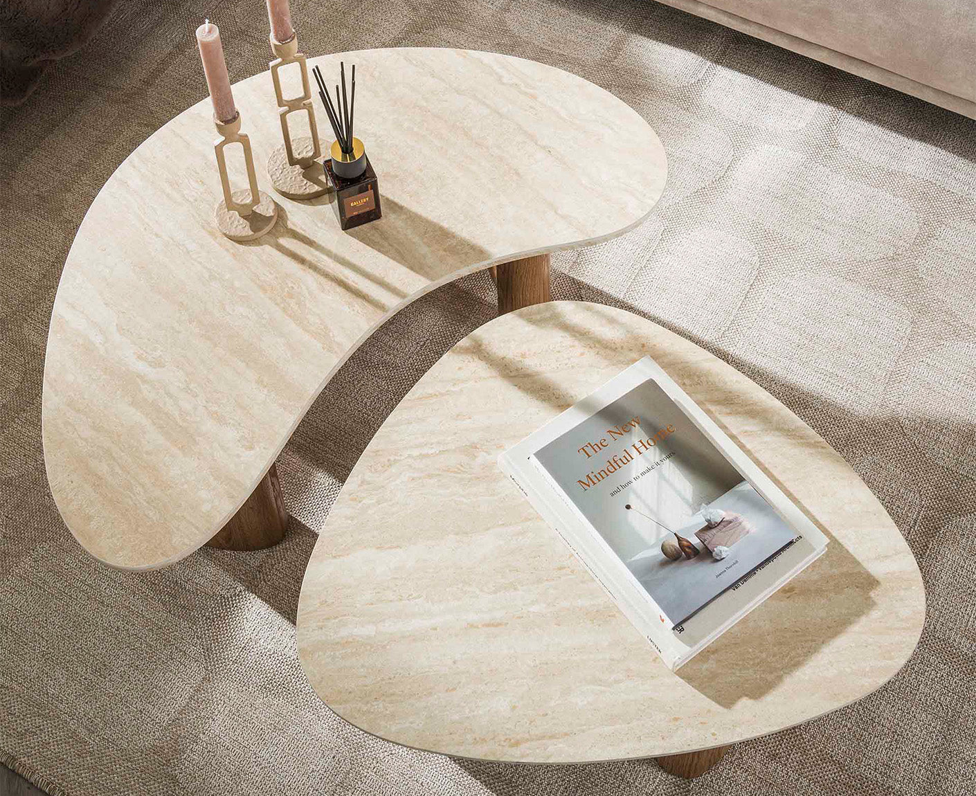 Couchtisch 2er Set Organic Keramik Travertine