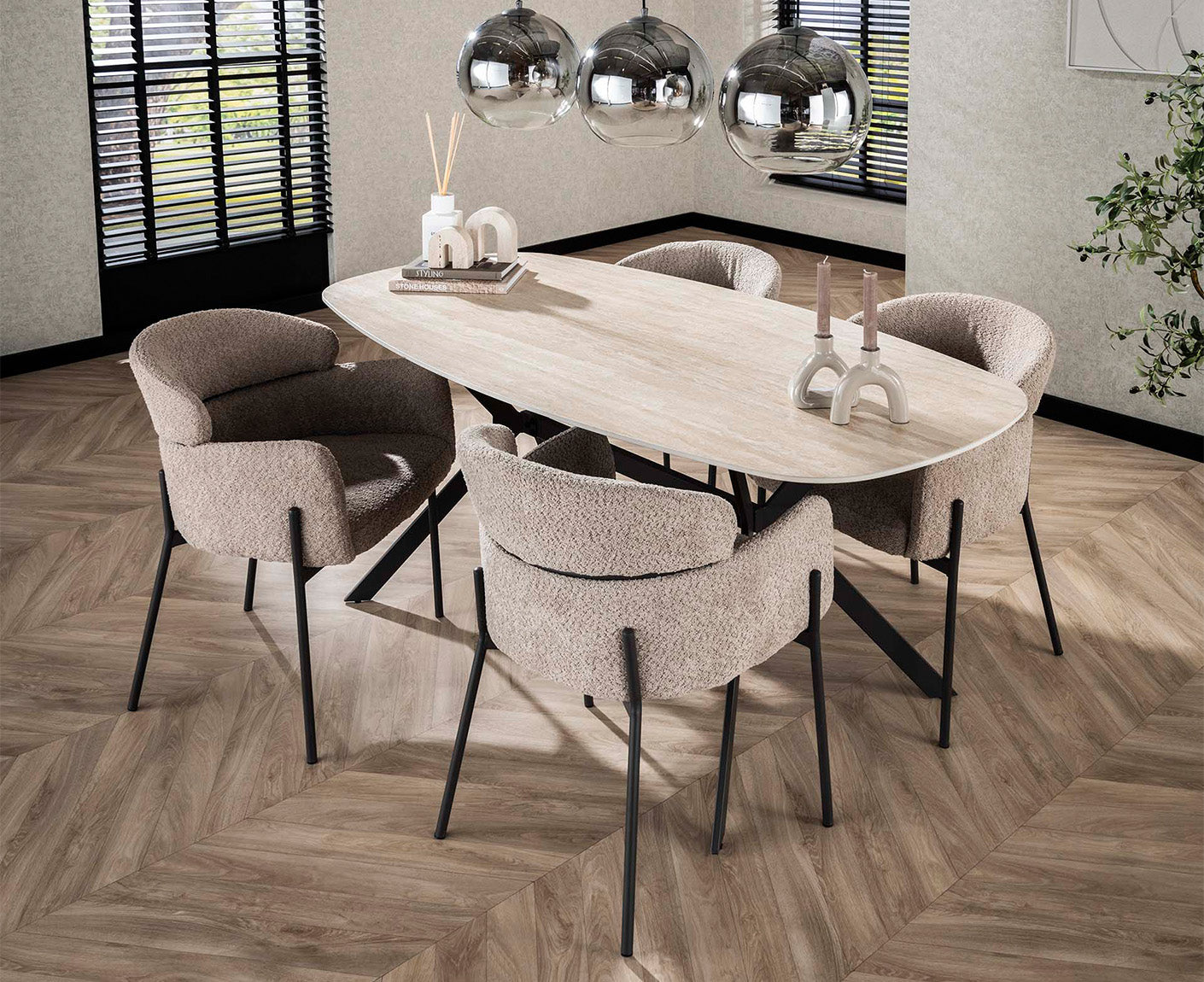Esstisch 180 cm Keramik Travertine