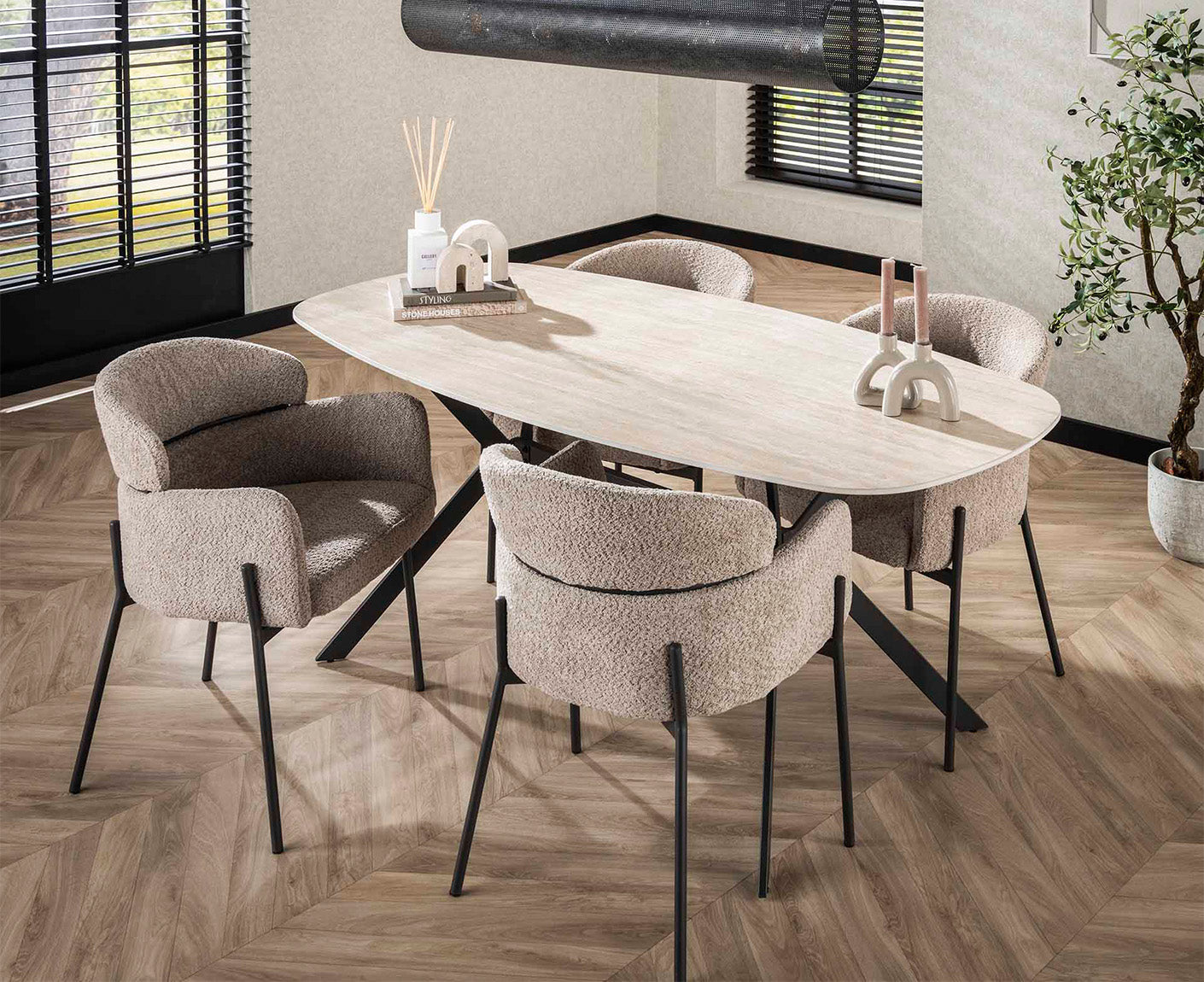 Esstisch 180 cm Keramik Travertine