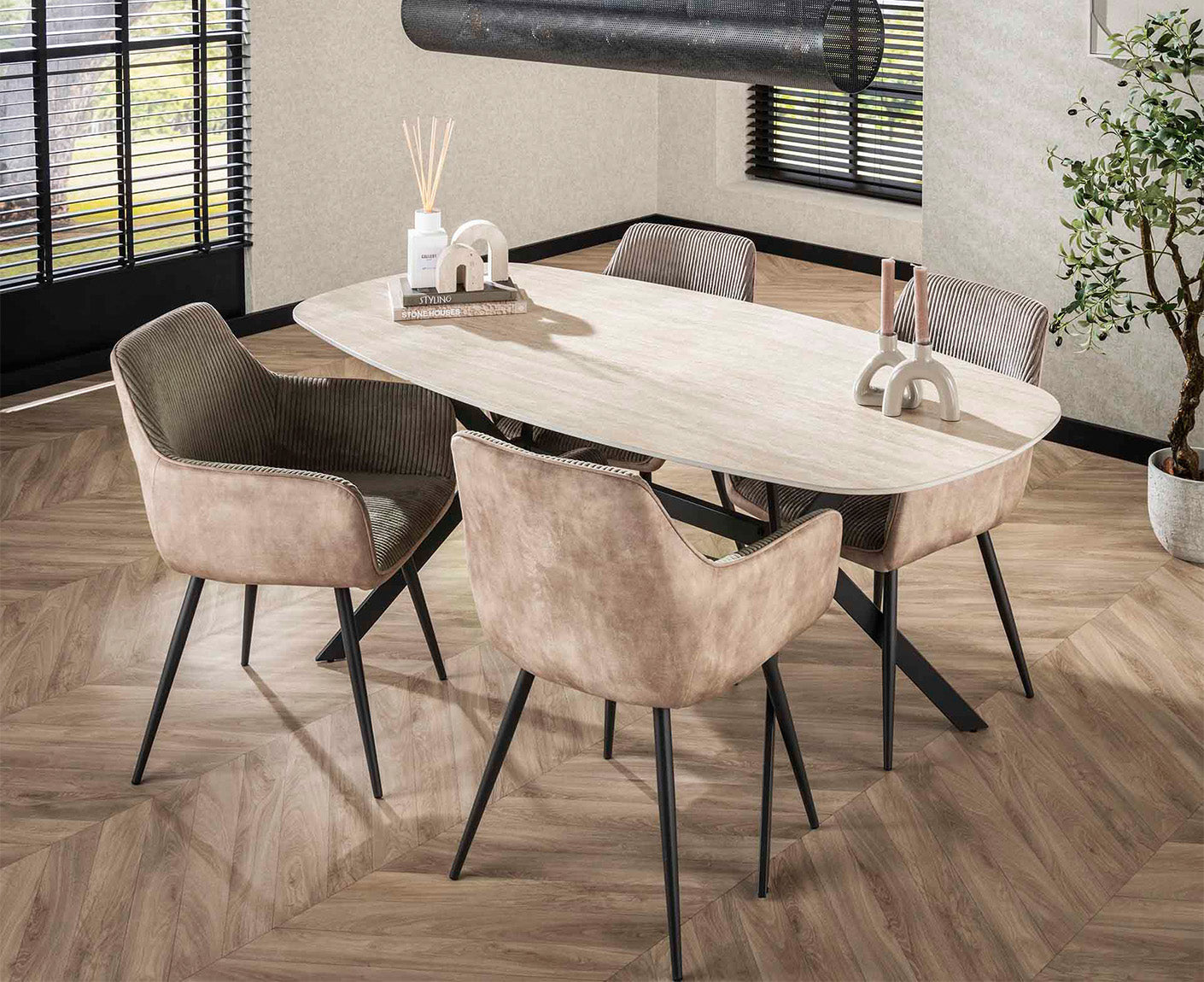 Esstisch 180 cm Keramik Travertine