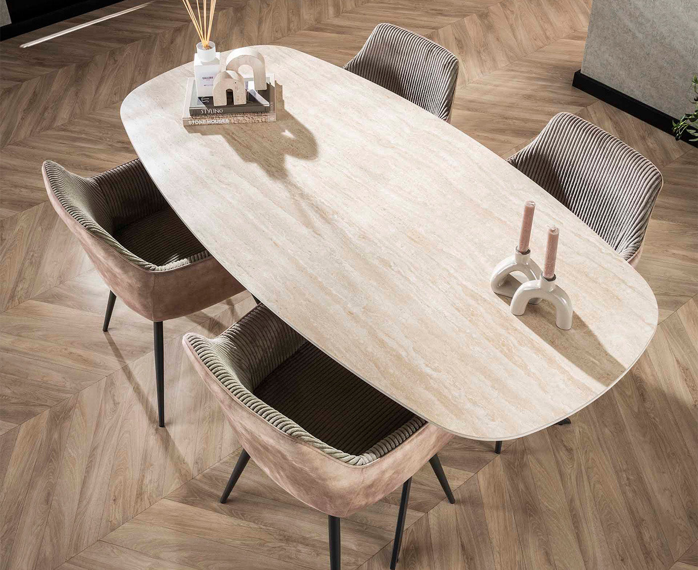 Esstisch 180 cm Keramik Travertine