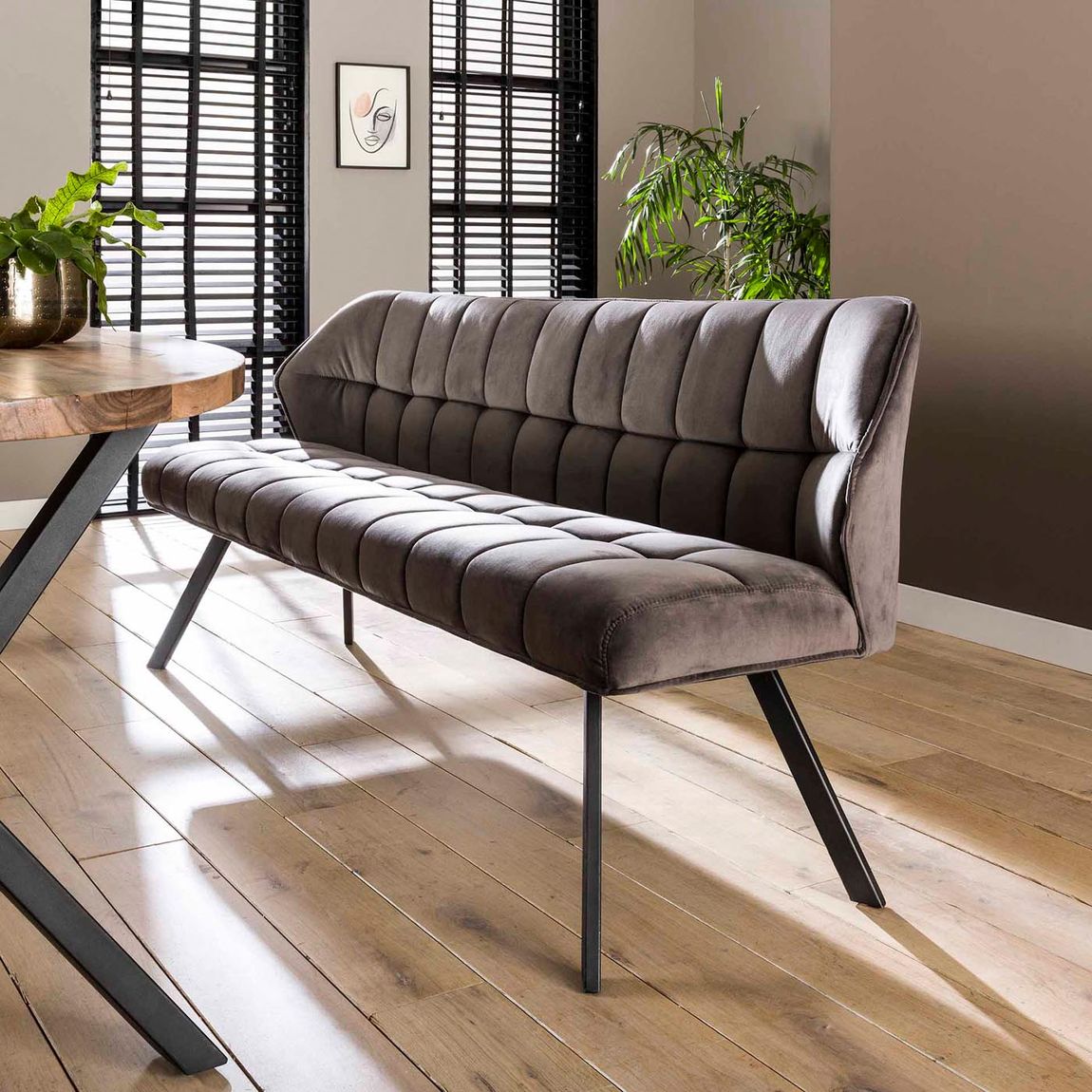 Esszimmer Sitzbank 190 cm Samt Anthrazit / Schwarz
