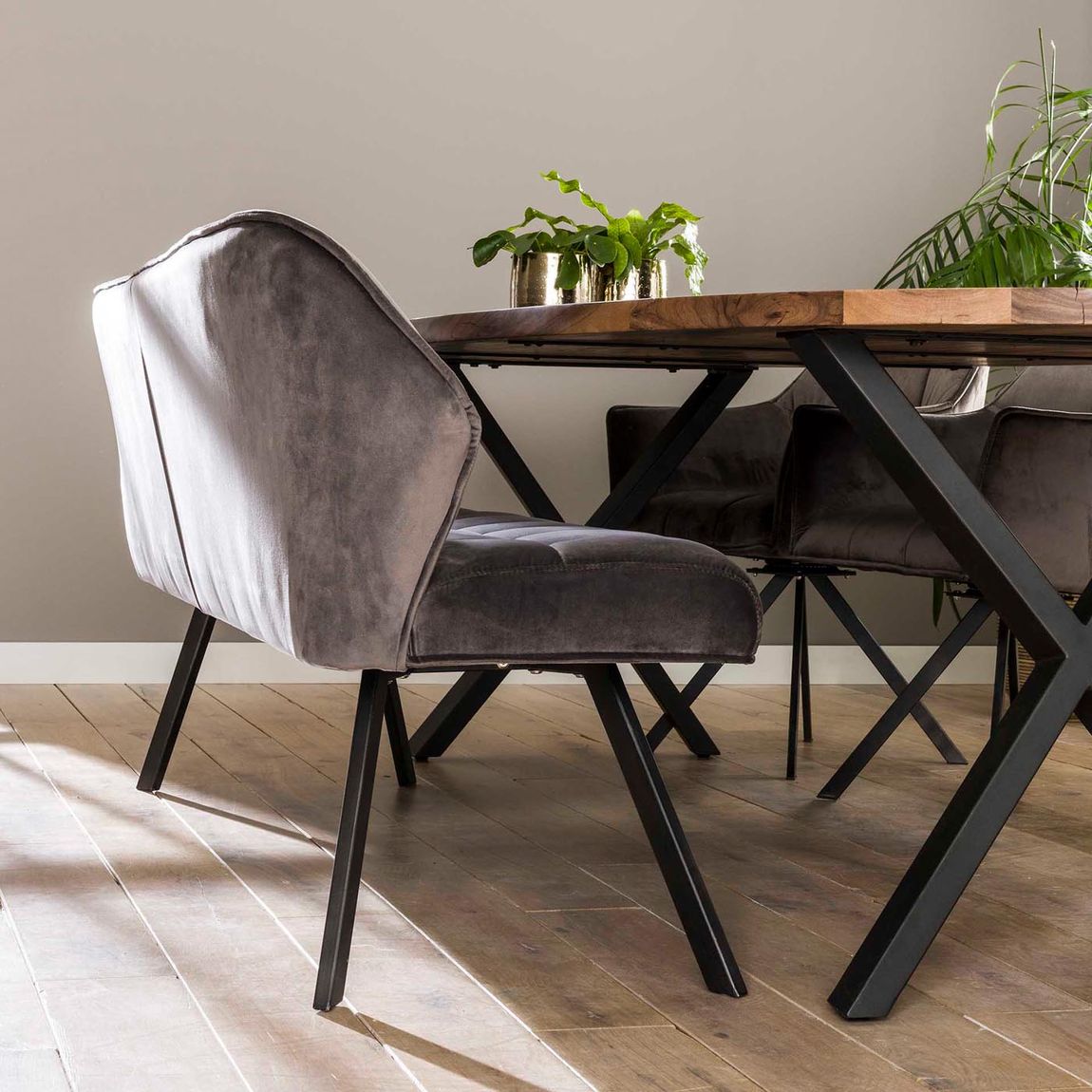Esszimmer Sitzbank 190 cm Samt Anthrazit / Schwarz