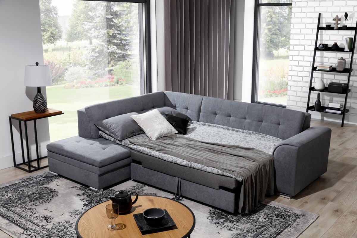 Pieretta Ecksofa Ausführung Links 260 x 205 cm Dunkelgrau / Weiß (Webstoff / Kunstleder)