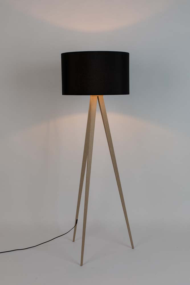 Tripod Holzflurlampe Schwarz