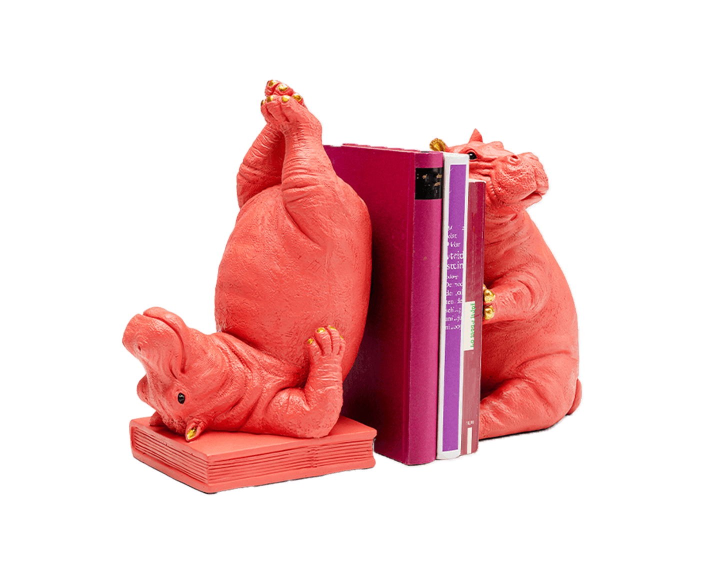 Buchstützen Hippo 2er-Set, Pink / Gold