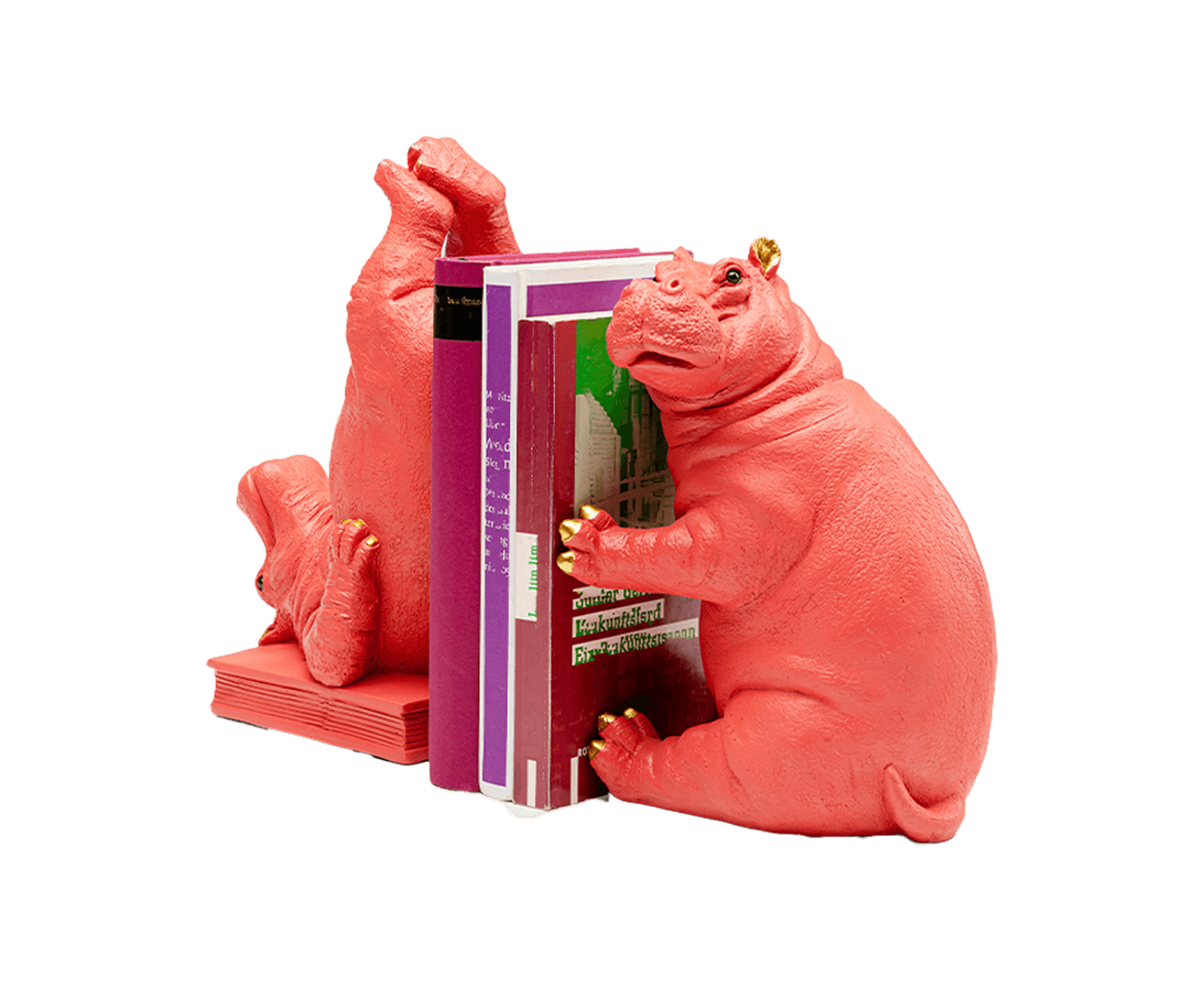 Buchstützen Hippo 2er-Set, Pink / Gold