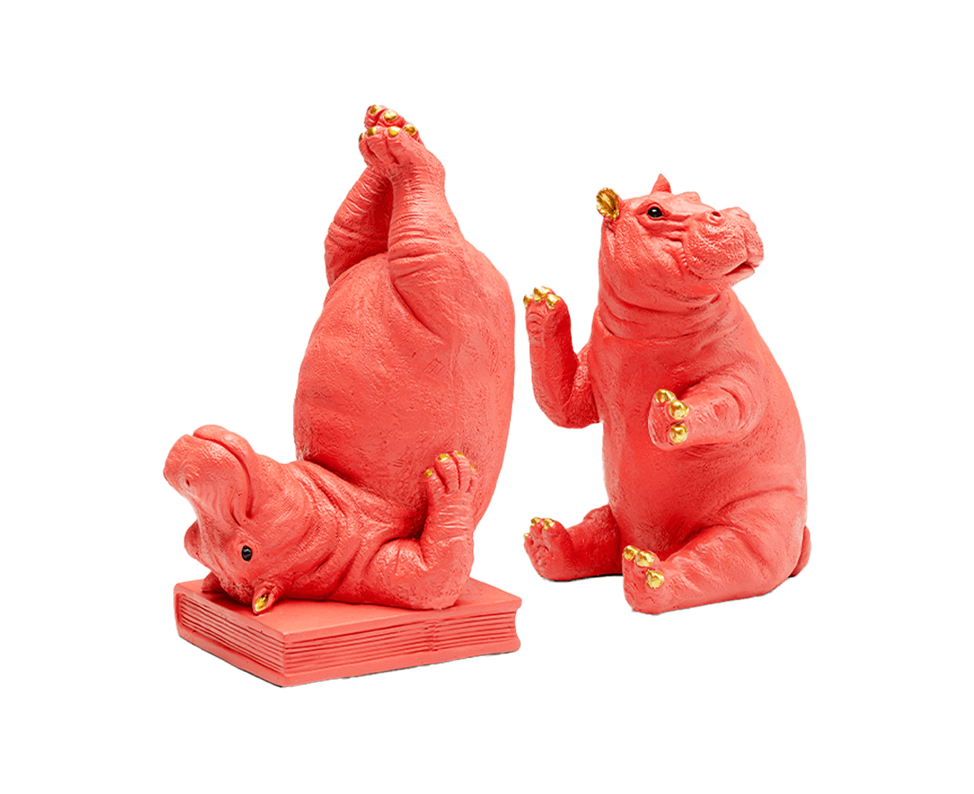 Buchstützen Hippo 2er-Set, Pink / Gold