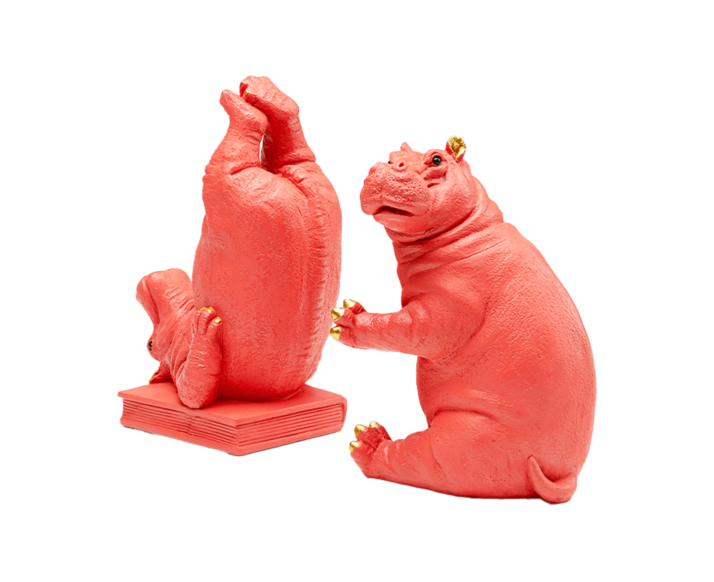Buchstützen Hippo 2er-Set, Pink / Gold