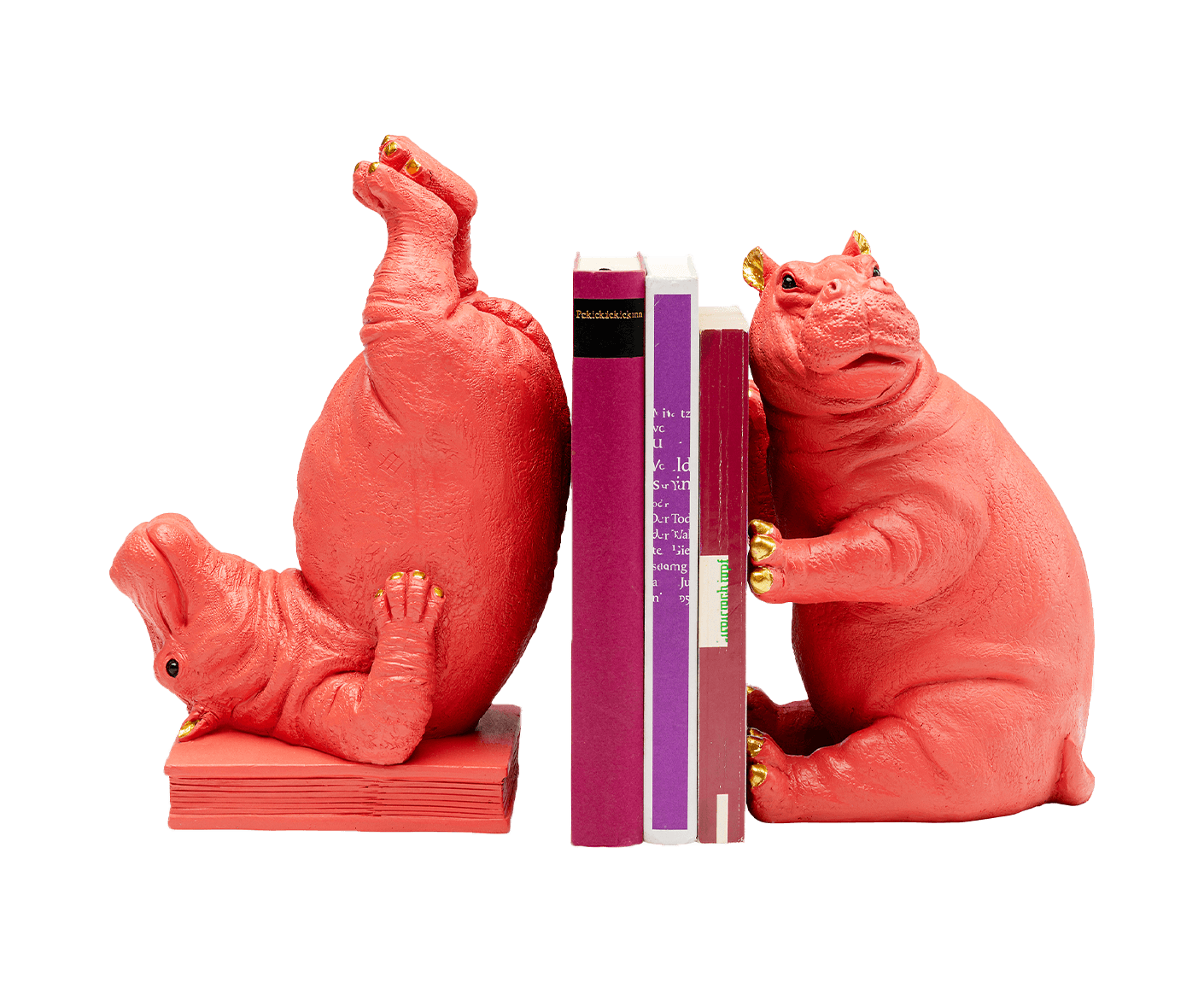 Buchstützen Hippo 2er-Set, Pink / Gold