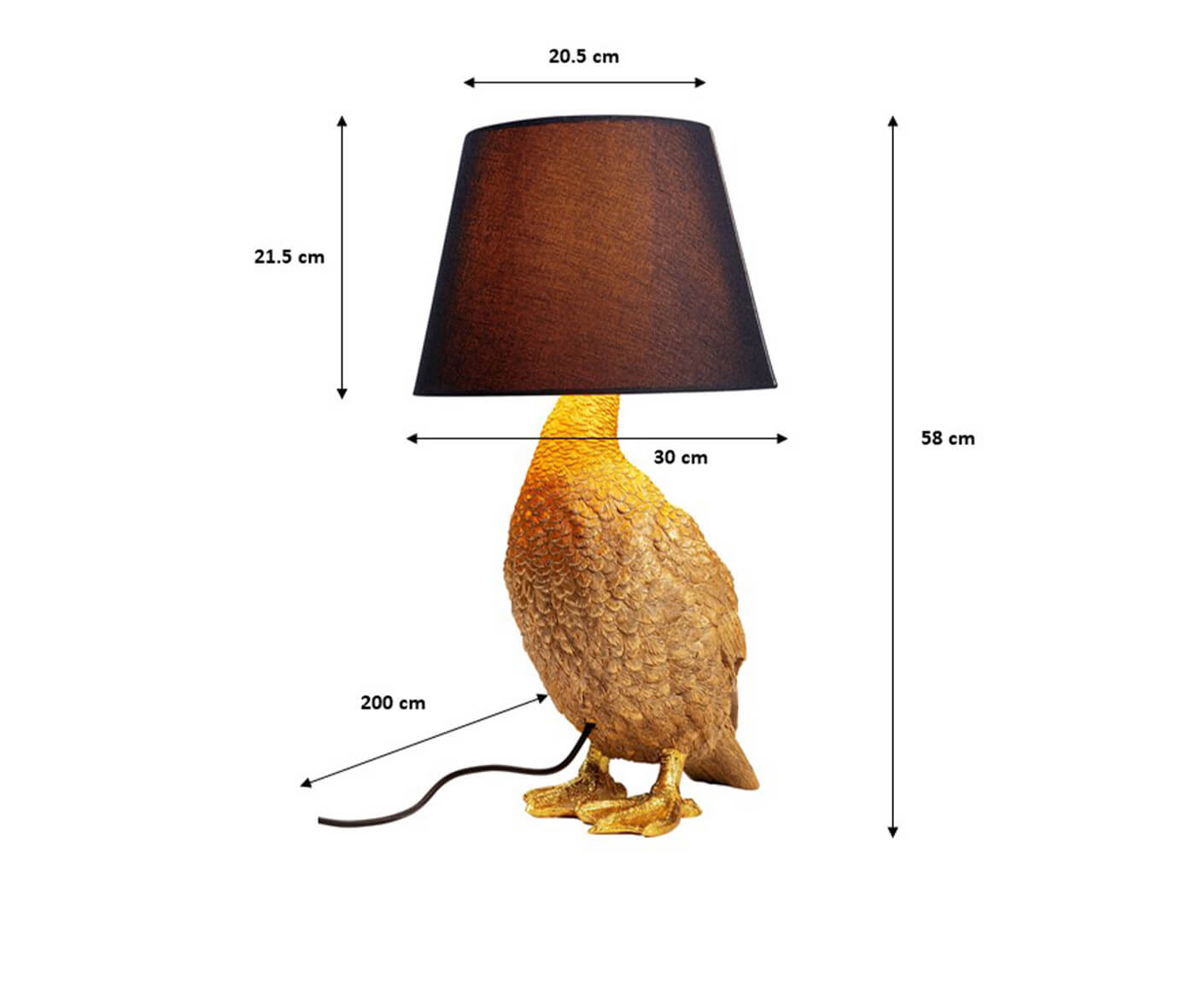 Tischlampe Designerlampe Tischleuchte Animal Duck 58 cm, Schwarz / Gold