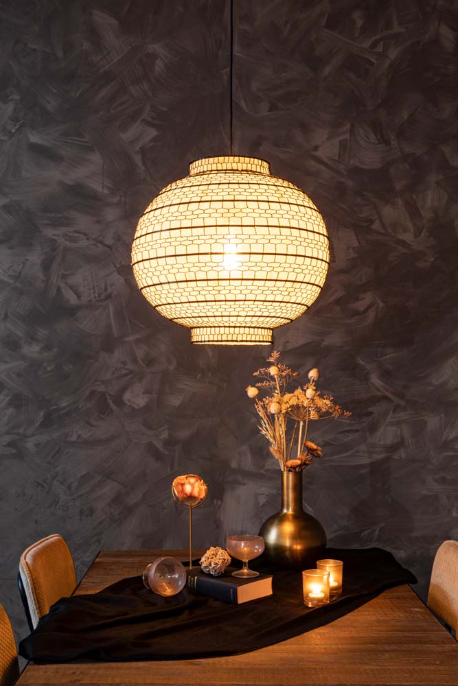 Ming Hängelampe E27 Ø50cm Schwarz / Weiß