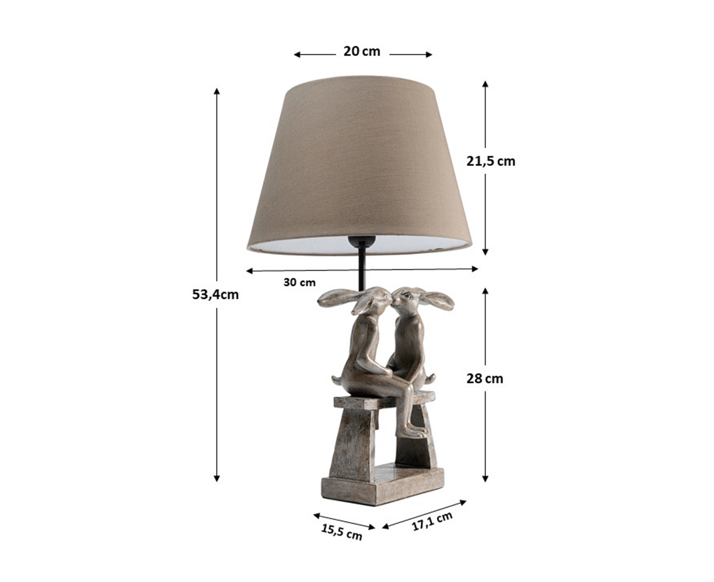 Tischlampe Designerlampe Tischleuchte Animal Bunny Love 53 cm, Braun/Grau