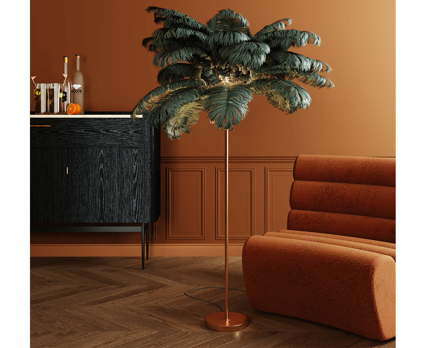 Stehlampe Leselampe Stehleuchte Feather Palm Grün 165 cm
