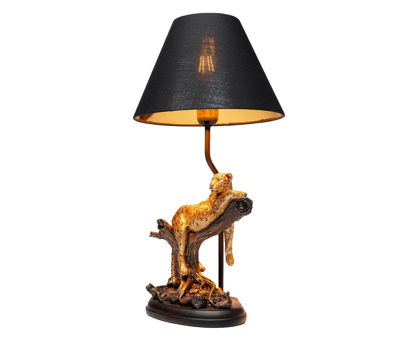 Tischlampe Designerlampe Tischleuchte Relax Leopard 50cm, Schwarz / Gold