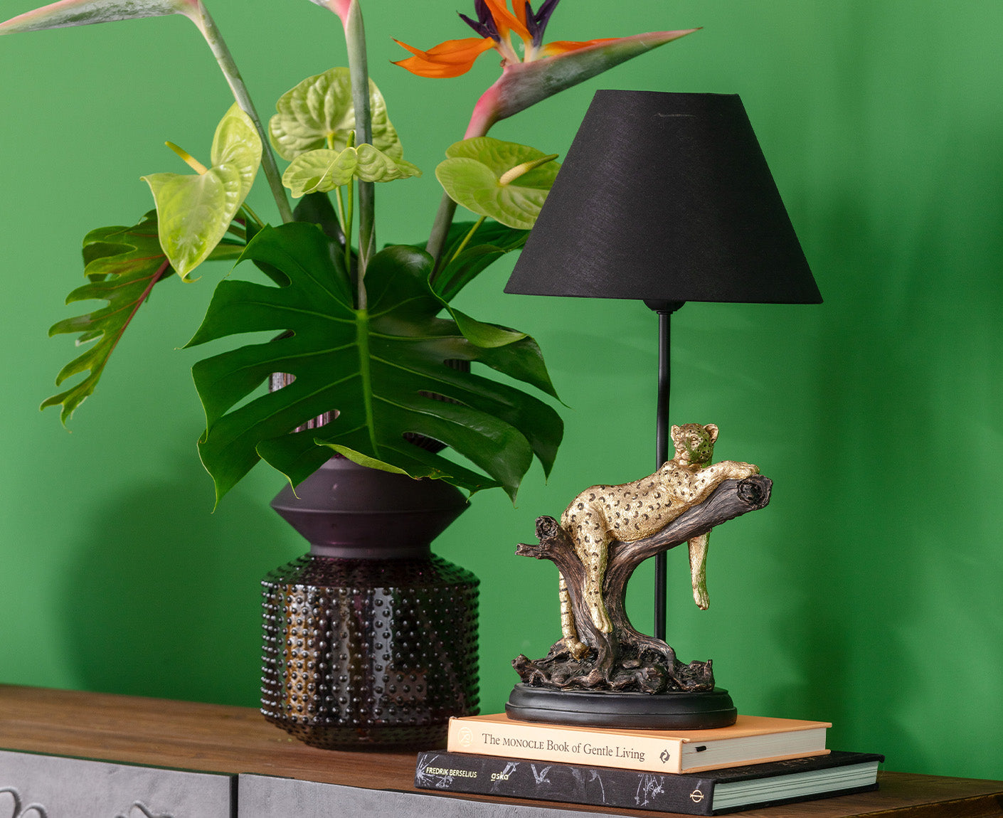 Tischlampe Designerlampe Tischleuchte Relax Leopard 50cm, Schwarz / Gold