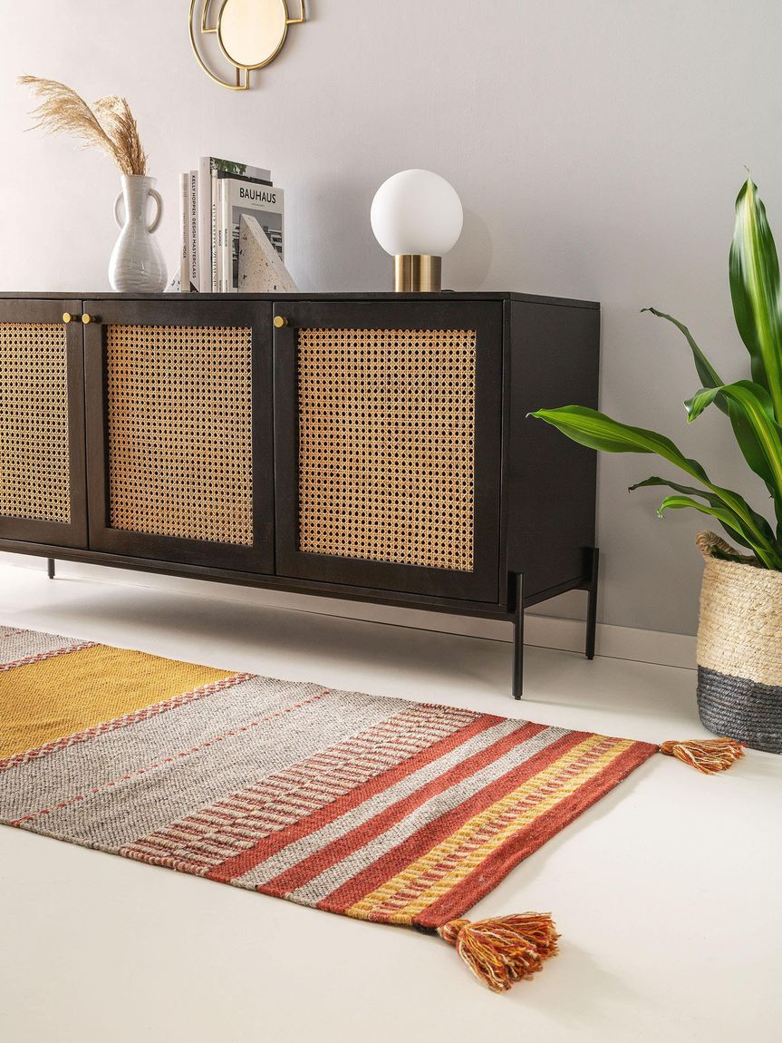 Wollteppich / Läufer Haley 80x250 cm Grau / Rot