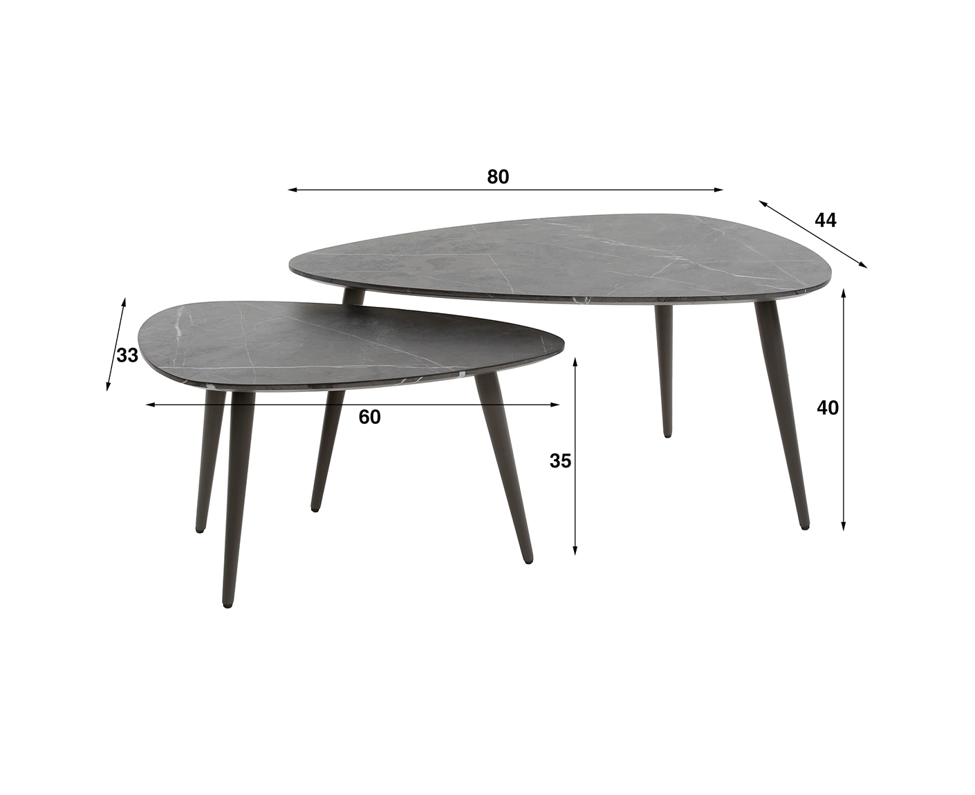 Couchtisch 2er Set Pearshaped Organic 3D Schwarz-Braun
