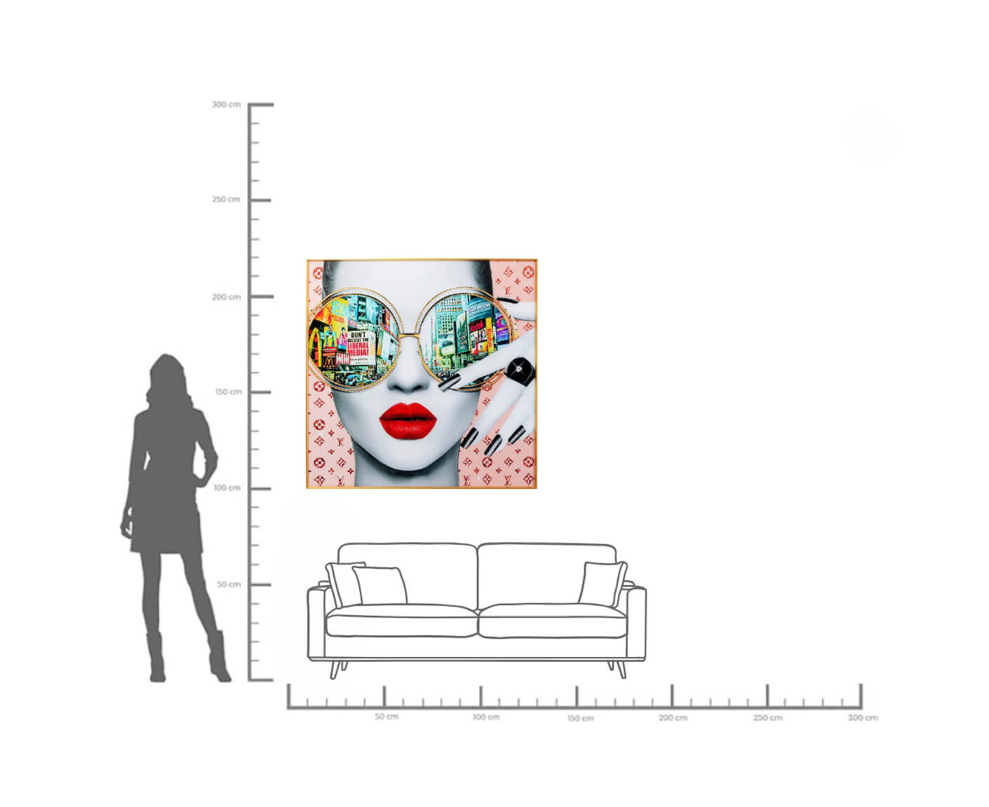 Glasbild Gerahmtes Bild Times Square View 120x120 cm